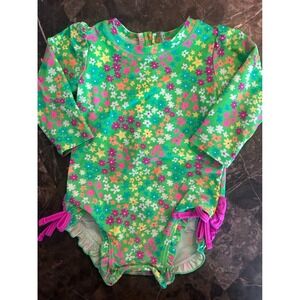 Ruffle Butts Girls One-Piece Zip Up Long Sleeve Swimsuit Rash Guard Size 12-18M